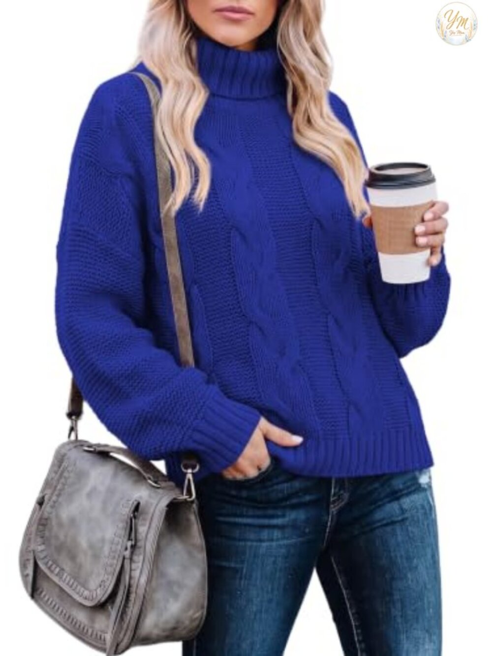 Chunky Cable Knit Turtleneck Sweater Pullover Oversized Fall Winter